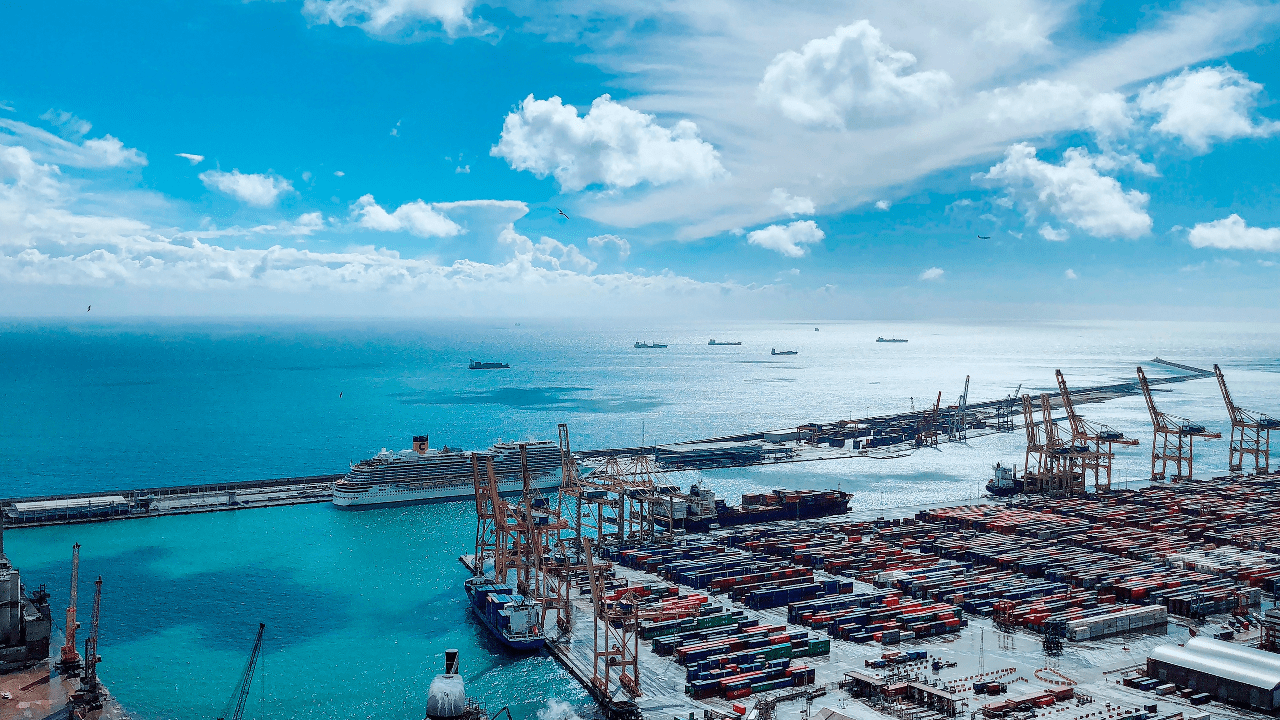 Aerial view of the port in Barcelona